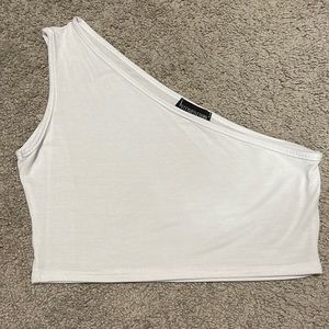 Prettylittlething white one shoulder crop top